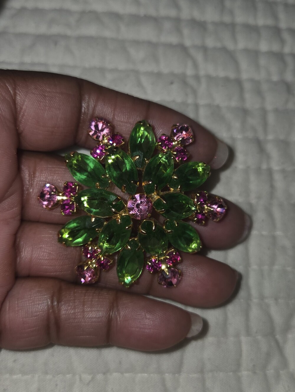 Green and Pink Crystal Floral Brooch - Women Jewelry